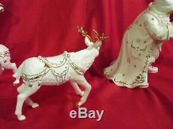 Porcelain Santa & Sleigh Set 2001 Grandeur Noel Christmas White & Gold with Box