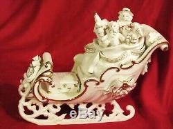 Porcelain Santa & Sleigh Set 2001 Grandeur Noel Christmas White & Gold with Box