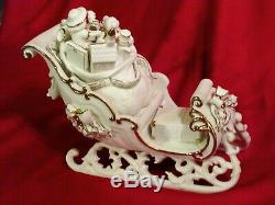 Porcelain Santa & Sleigh Set 2001 Grandeur Noel Christmas White & Gold with Box