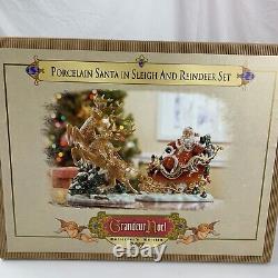 Porcelain Santa in Sleigh & Reindeer Set Grandeur Noel Collector's Edition 2003