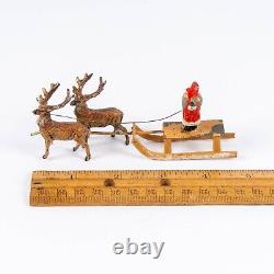Pre-War Heyde Dresden Santa & Sleigh withReindeer Tin Christmas Toy Germany