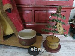 Primitive Santa Claus Doll on Cart Nesting Pantry Boxes Lighted Lantern Tree 26