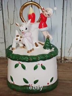 RARE 1950's Vintage Christmas Ucagco PIXIE GIRL Candle Gold Ring, Reindeer, Tree