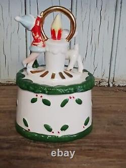 RARE 1950's Vintage Christmas Ucagco PIXIE GIRL Candle Gold Ring, Reindeer, Tree