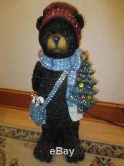 RARE 30 Puleo Fiber Optic Holiday Bear Resin Christmas Tree Greeter Cabin BOX