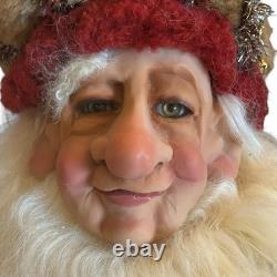 RARE Demdaco Drolleries Sitting Christmas Elf Big Figurine Happy 20x13x12 No Box