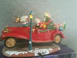 RARE Enesco Santa's Luxury Roadster Mice Multi-Action/Lights Music Box MIB