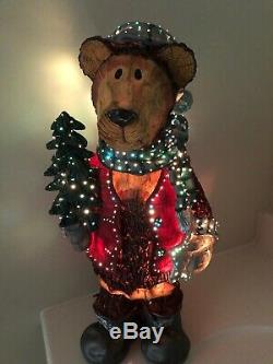 RARE Fiber Optic Colored Lights Christmas Bear Holding Tree In Box Extra Bulb
