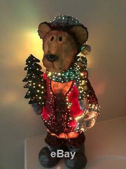 RARE Fiber Optic Colored Lights Christmas Bear Holding Tree In Box Extra Bulb