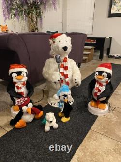 RARE Gemmy 3-Piece Band Polar Bear & Sing-guins Penguins Animated 36 Tall READ