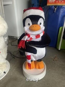 RARE Gemmy 3-Piece Band Polar Bear & Sing-guins Penguins Animated 36 Tall READ