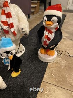 RARE Gemmy 3-Piece Band Polar Bear & Sing-guins Penguins Animated 36 Tall READ
