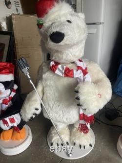 RARE Gemmy 3-Piece Band Polar Bear & Sing-guins Penguins Animated 36 Tall READ