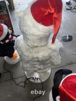 RARE Gemmy 3-Piece Band Polar Bear & Sing-guins Penguins Animated 36 Tall READ