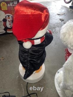 RARE Gemmy 3-Piece Band Polar Bear & Sing-guins Penguins Animated 36 Tall READ