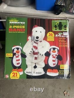 RARE Gemmy 3-Piece Band Polar Bear & Sing-guins Penguins Animated 36 Tall READ