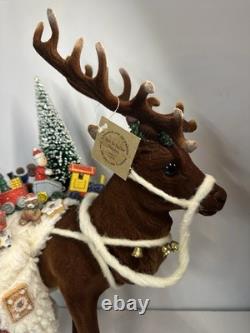 RARE Ino Schaller Reindeer Carrying Sack of Toys, Train & Tree 16.5x15 Germany