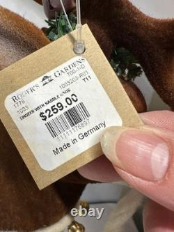 RARE Ino Schaller Reindeer Carrying Sack of Toys, Train & Tree 16.5x15 Germany