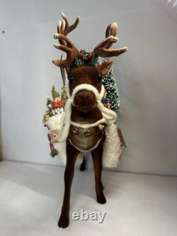RARE Ino Schaller Reindeer Carrying Sack of Toys, Train & Tree 16.5x15 Germany