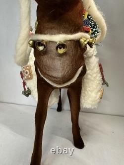 RARE Ino Schaller Reindeer Carrying Sack of Toys, Train & Tree 16.5x15 Germany