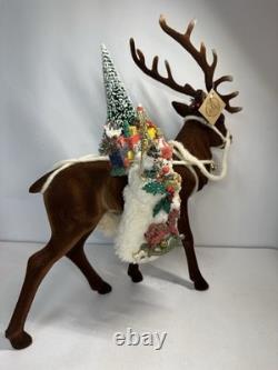 RARE Ino Schaller Reindeer Carrying Sack of Toys, Train & Tree 16.5x15 Germany
