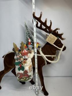 RARE Ino Schaller Reindeer Carrying Sack of Toys, Train & Tree 16.5x15 Germany