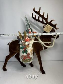RARE Ino Schaller Reindeer Carrying Sack of Toys, Train & Tree 16.5x15 Germany