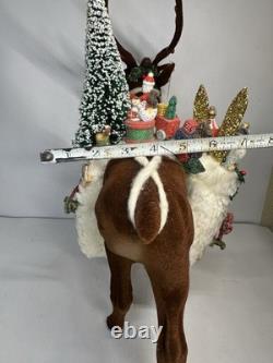 RARE Ino Schaller Reindeer Carrying Sack of Toys, Train & Tree 16.5x15 Germany
