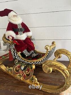 RARE Mackenzie Childs Santa Claus Sleigh And Posable Santa Huge And Stunning