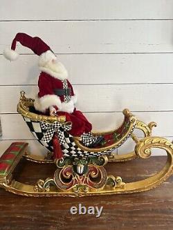 RARE Mackenzie Childs Santa Claus Sleigh And Posable Santa Huge And Stunning