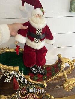 RARE Mackenzie Childs Santa Claus Sleigh And Posable Santa Huge And Stunning