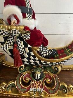 RARE Mackenzie Childs Santa Claus Sleigh And Posable Santa Huge And Stunning