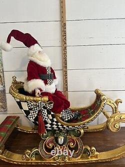 RARE Mackenzie Childs Santa Claus Sleigh And Posable Santa Huge And Stunning