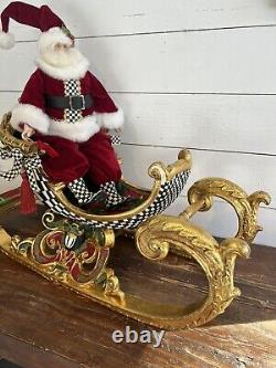 RARE Mackenzie Childs Santa Claus Sleigh And Posable Santa Huge And Stunning