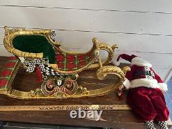 RARE Mackenzie Childs Santa Claus Sleigh And Posable Santa Huge And Stunning