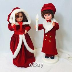 RARE Set Vintage Animated Victorian Christmas Carolers Girl & Boy Candle Light