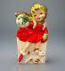 Rare Vtg Relpo Christmas Ice Skating Girl & Puppy Planter Japan 1950s