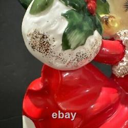 RARE VTG Relpo Christmas Ice Skating Girl & Puppy Planter Japan 1950s