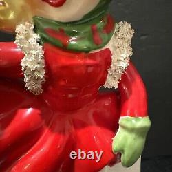 RARE VTG Relpo Christmas Ice Skating Girl & Puppy Planter Japan 1950s