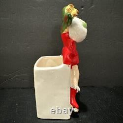 RARE VTG Relpo Christmas Ice Skating Girl & Puppy Planter Japan 1950s