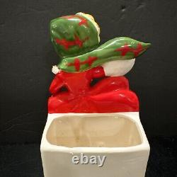 RARE VTG Relpo Christmas Ice Skating Girl & Puppy Planter Japan 1950s