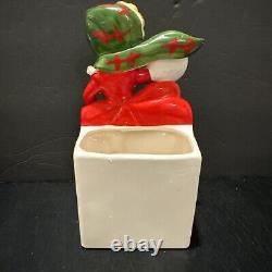 RARE VTG Relpo Christmas Ice Skating Girl & Puppy Planter Japan 1950s