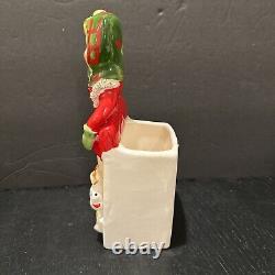 RARE VTG Relpo Christmas Ice Skating Girl & Puppy Planter Japan 1950s