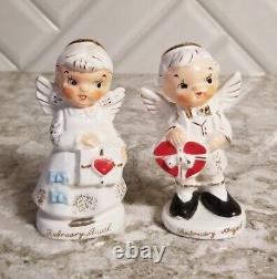 RARE Vintage Artmark February Valentine Angel Figurines / S&P Shakers