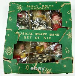RARE Vintage CHRISTMAS 50's Japan SHINY BRITE MUSICAL DWARF BAND SET OF 6 #8650