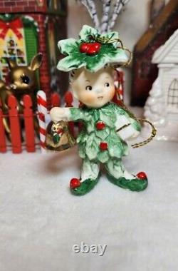 RARE? Vintage Holly Boy Poinsettia Girl Kid Christmas ornament Figurine? W0w