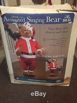 RARE vintage 5' Gemmy Animated singing dancing Christmas BEAR + mic Cords Box