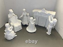 RETIRED Dept 56 WINTER SILHOUETTE DECORATING THE MANTLE WHITE PORCELAIN SET OF 6