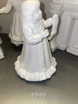 RETIRED Dept 56 WINTER SILHOUETTE DECORATING THE MANTLE WHITE PORCELAIN SET OF 6