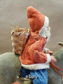 Rare 1900's Vintage Antique Rocking Santa on Reindeer 12 Long Pull Toy